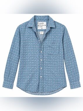 Frank & Eileen Barry Women’s M Blue Floral Shirt Italian Cotton Button Up